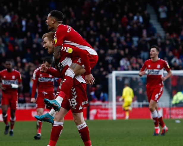 Middlesbrough's Duncan Watmore celebrates after scoring their sides second goal.