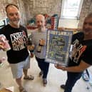 Artist Jonny Hannah (centre) with Pat Garrett (left) and Gary Olvanhill from Crafty Monkey Brewing Company at the launch of their new beers for the Hartlepool Tall Ships Races and Jonny's new exhibition. Picture by FRANK REID