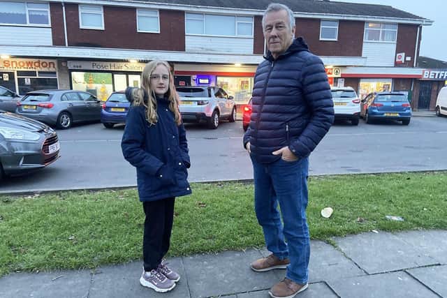 Millie Palmer (10) with her granddad Philip Angus (63) at the shopping parade in Elizabeth Way.