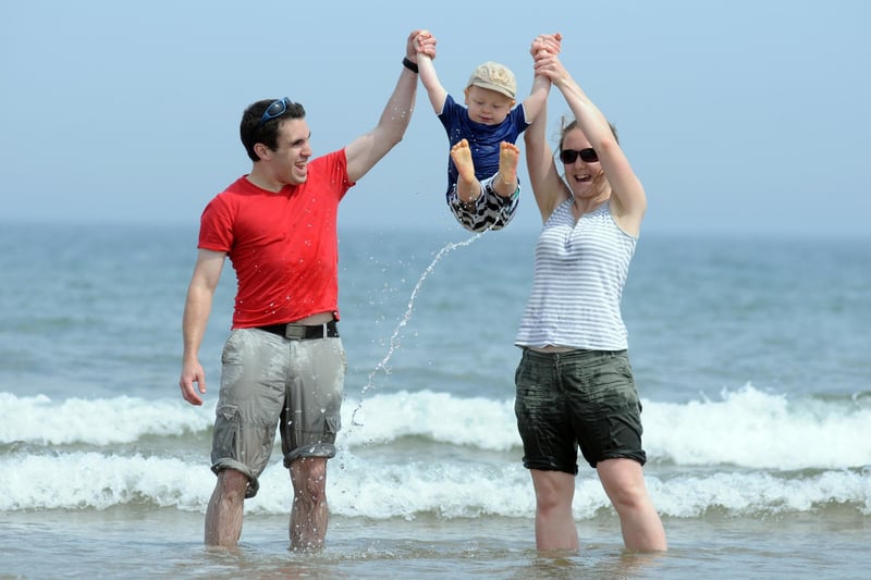 Paul Wiggins and partner Sarah Gilbert were enjoying the waves at Sandhaven with Jonty Brown 7 years ago.