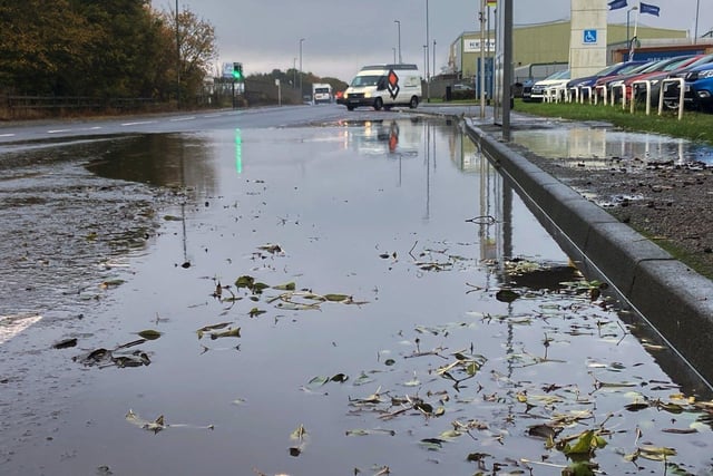 The roads are beginning to flood along Brenda Road as Storm Ciaran sweeps the nation.