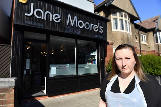 Gemma Moore outside her mother's salon in Stockton Road, Hartlepool