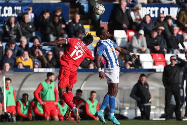 Omar Bogle missed Hartlepool United's best chance of a low-key affair at the Suit Direct Stadium. (Credit: Mark Fletcher | MI News)