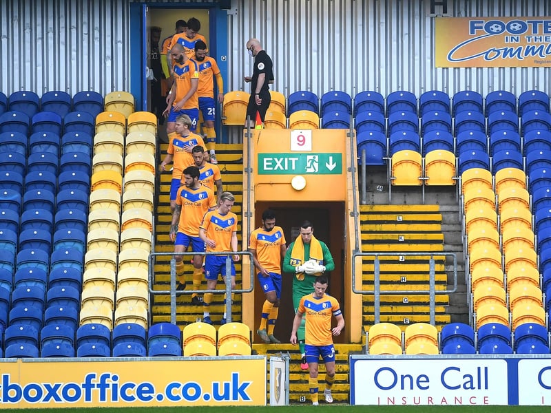 The strangest of sights as Stags get changed in the Ian Greaves Stand and make their way onto the pitch through the seats.