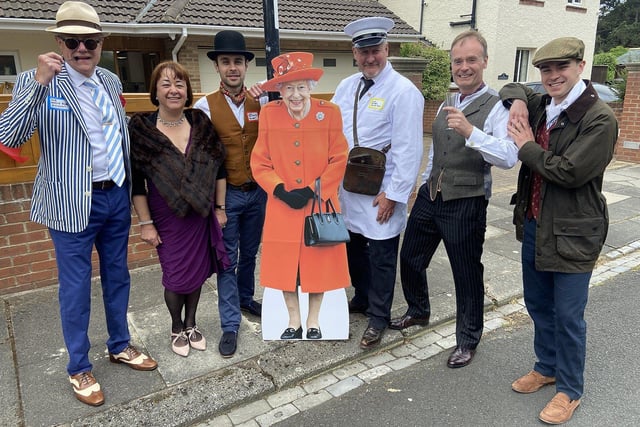 (Left to right) Bob Kirby with Joanne, Joshua, Tim, David, Mark and Jacob Atkinson wearing period costume for the Queen's Jubilee celebrations on Cresswell Road, Hartlepool. Picture by FRANk REID