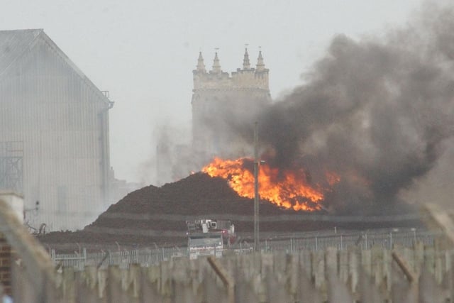 St Hilda's Church is visible in the background as firefighters battled the 2004 blaze.