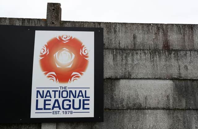 The National league logo at Meadow Park, home of Boreham Wood FC on March 18, 2020 in Borehamwood, England. (Photo by Catherine Ivill/Getty Images)