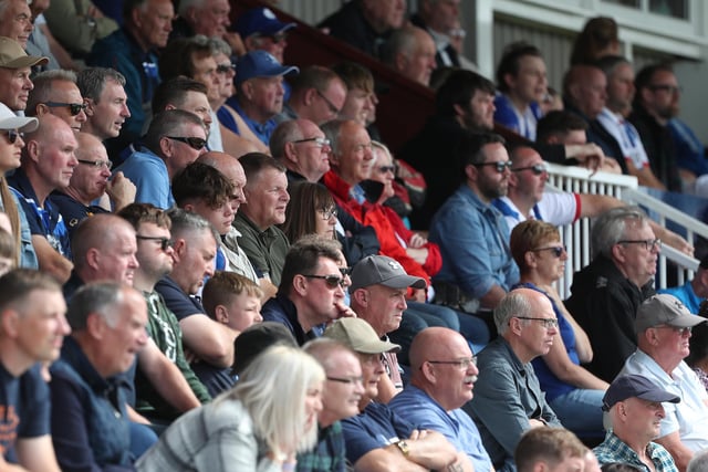 Pools fans watch on during their side's League Two fixture with AFC Wimbledon. (Credit: Mark Fletcher | MI News)