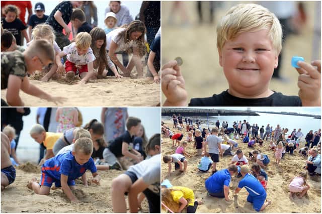 Children including Jack Lewis, aged eight, (right) have fun in Hartlepool Carnival Treasure Dig on the Fish Sands.