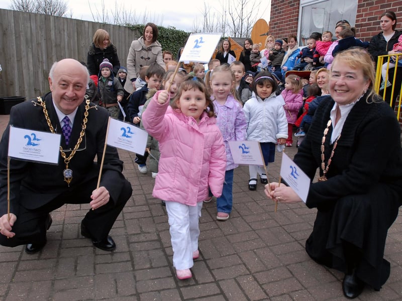 Youngsters from Noah's Ark Nursery were off on a sponsored walk 13 years ago with Deputy Mayor Coun Alex Donaldson and his wife Brenda there to see them off.