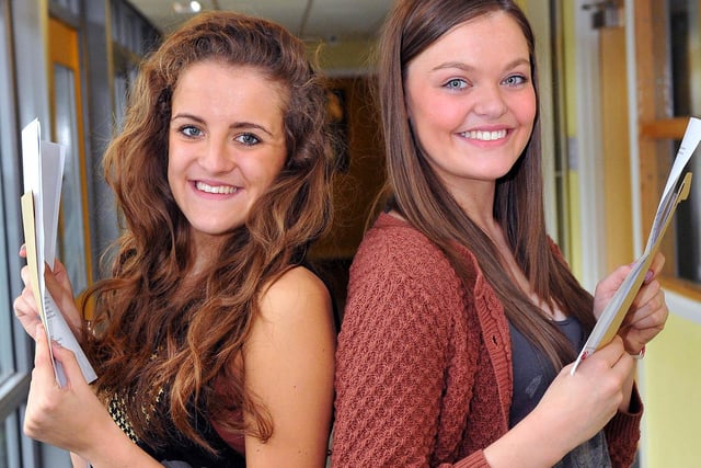 Phoebe Hartshorne (left) and Katie Gofton celebrate their results at St. Hild's School in 2011.