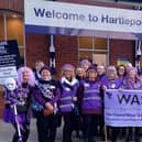 Members of the Hartlepool WASPI Supporters Group at Hartlepool train station before attending a rally in London earlier during the campaign.