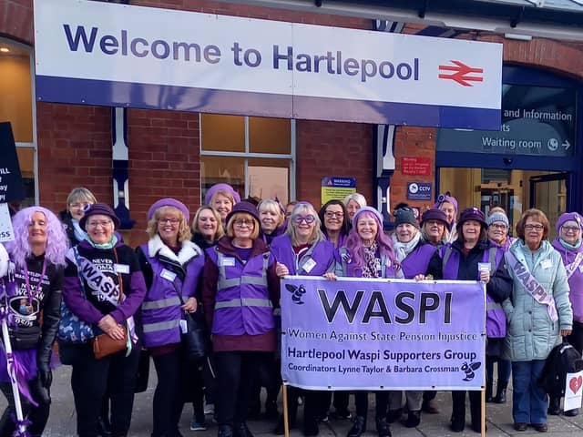Members of the Hartlepool WASPI Supporters Group at Hartlepool train station before attending a rally in London earlier during the campaign.