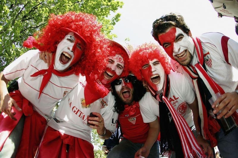 Middlesbrough and Sevilla supporters mix ahead of the 2006 UEFA Cup final.