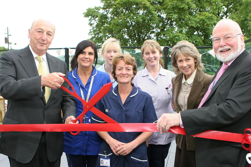 The Duke and Duchess of Devonshire joined staff and Andrew Fry Chairman of Derbyshire Community Health Services for the opening of the new roof garden at the Cavendish Hospital in 2012