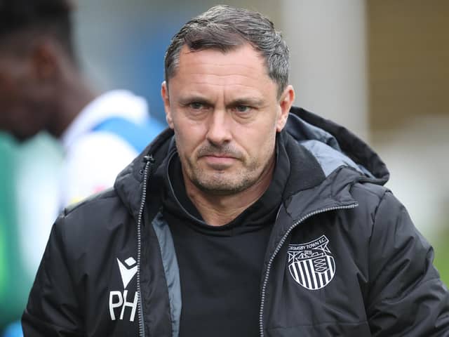 Grimsby Town manager Paul Hurst during the League Two match between Hartlepool United and Grimsby Town. (Credit: Mark Fletcher | MI News)