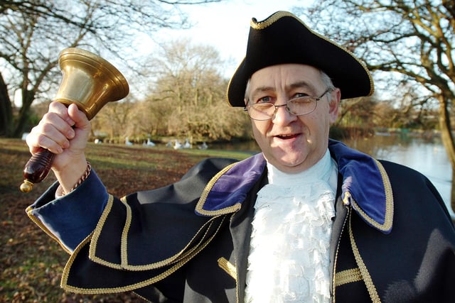 This town crier was promoting a carol service at Rossmere Park in 2006.