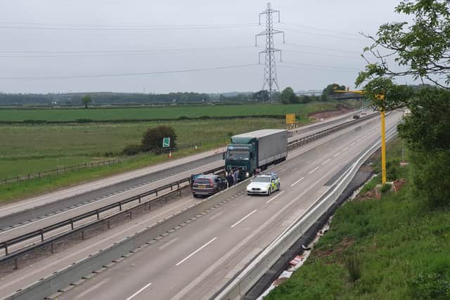 Police at the scene of Sunday night's incident in which two lorries drove on the wrong side of the A19 near Hartlepool. Picture courtesy of David Tarran.