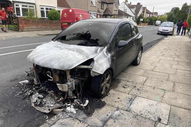 The remains of a car set on fire in Caledonian Road. Picture by FRANK REID