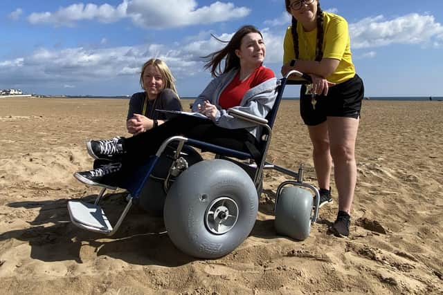 High Tunstall College of Science pupil Charlotte Wilson used the special wheelchair to access the beach as part of her coursework.