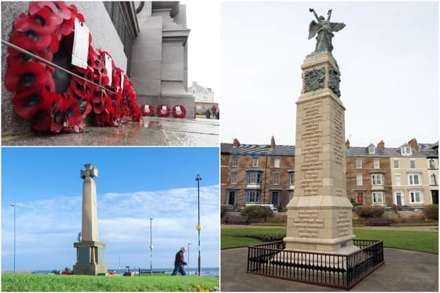 Three Hartlepool war memorials will be lit up in red as part of Remembrance services announced by Hartlepool Borough Council.