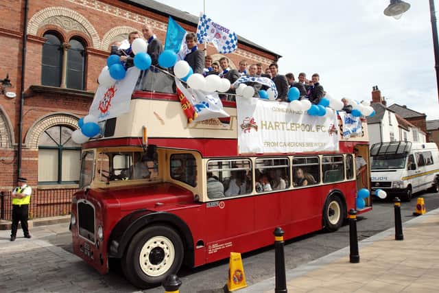 Hartlepool United held an open top bus parade to mark the club's promotion to League One in 2007. Picture by Frank Reid.