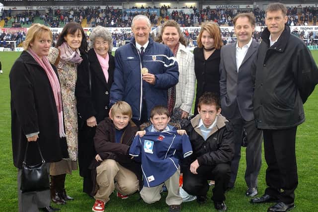 Tom Harvey was delighted to be presented an award by the Durham FA on the pitch at his beloved Hartlepool United.