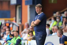 Hartlepool manager, Dave Challinor   during the Vanarama National League match between Stockport County and Hartlepool United at the Edgeley Park Stadium, Stockport on Sunday 13th June 2021. (Credit: Mark Fletcher | MI News)