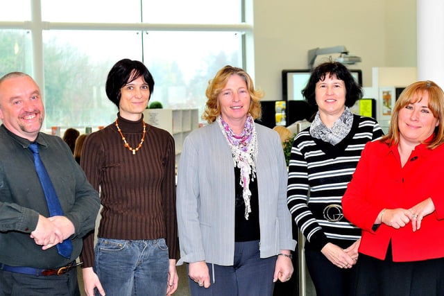 The Academy at Shotton Hall staff Ian Kell (maths teacher) and Lesley Powell (principal) (left) were pictured with teaching staff from Slovenia (left to right) Meta Krim, Alenka Tomsic and Sonja Vodopivec as they enjoyed a tour of their new school building in 2011.