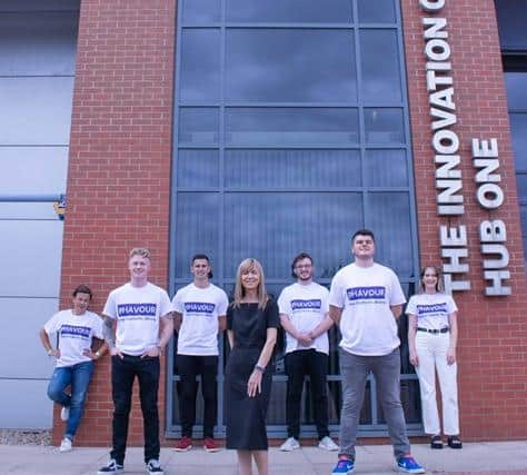 Joan Cook of UKSE (centre) with members of the fast-growing team at Phavour. From left: Jo Elliott, Charlie Eve, Ryan Tuck, Lliam Casey, Adam Gray and Emelia Powell.