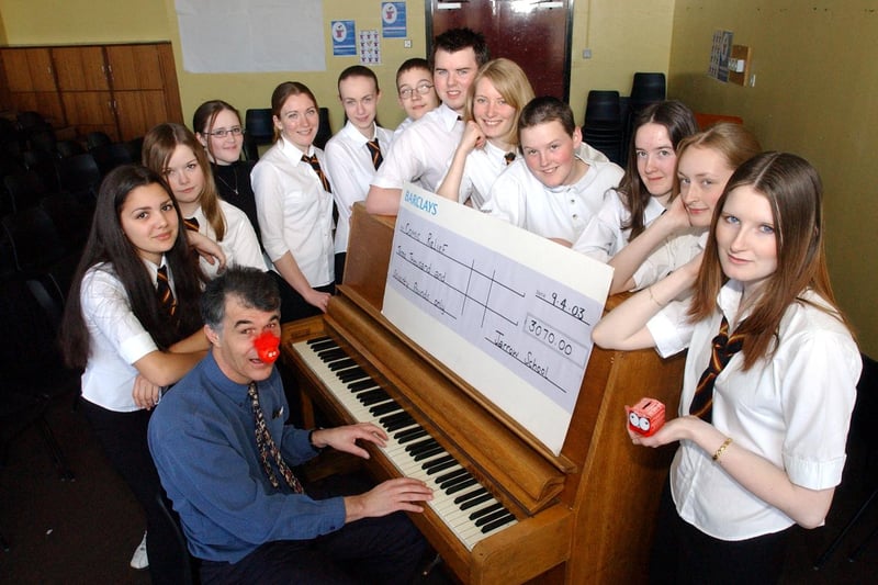 Teacher Rob Coulson and pupils at Jarrow School were pictured after raising cash in 2003.