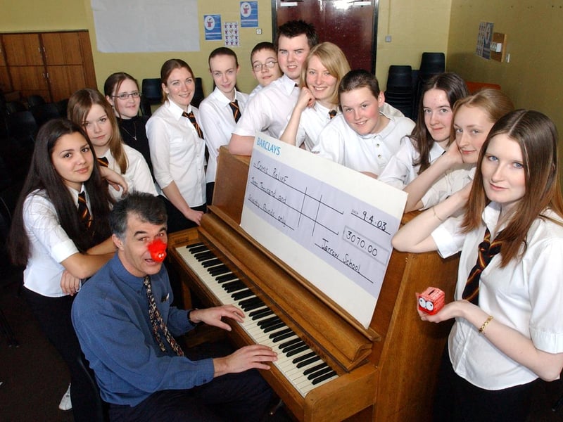 Teacher Rob Coulson and pupils at Jarrow School were pictured after raising cash in 2003.