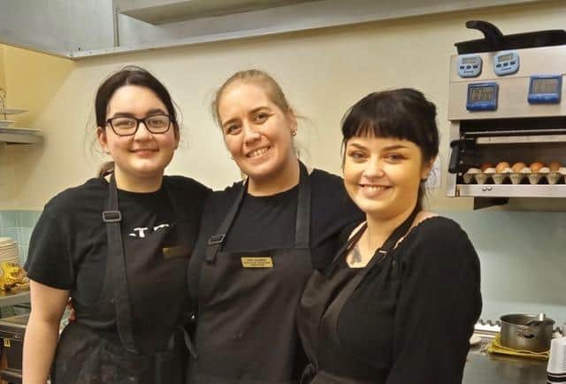 Left to right: Molly Gilchrist coffee shop assistant, Leanne Eagle manager, and Ella Brown coffee shop assistant.