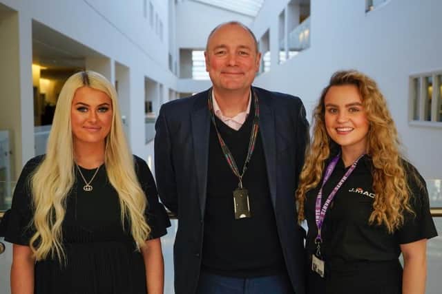 STRABAG's Niamh Hume and JMAC Group's Elle Payne with Hartlepool College of Further Education Principal Darren Hankey/Photo: HCFE