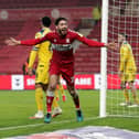 Middlesbrough's Matt Crooks scores Boro's winning goal during the Sky Bet Championship match.