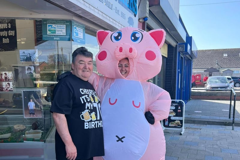 Robert Moore, of Robert Moore's Butchers, was visited by a very special guest on his birthday.