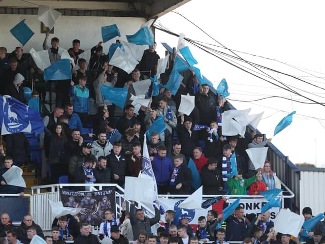 Hartlepool United supporters during their League Two fixture with Sutton United. (Photo: Mark Fletcher | MI News)