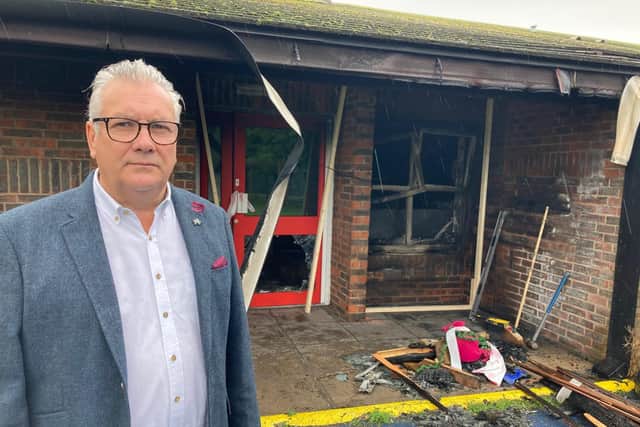 CEO of AdAstra Academy Trust Andy Brown in front of the fire damage at Brougham Primary School.