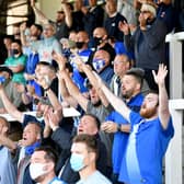 Hartlepool United supporters celebrate during the National League play-off win against Bromley (photo: Frank Reid).