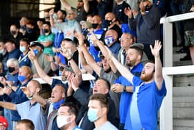 Hartlepool United supporters celebrate during the National League play-off win against Bromley (photo: Frank Reid).