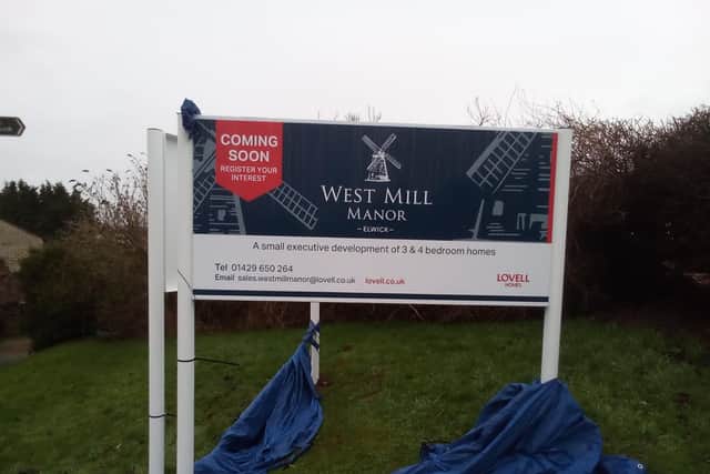 Signs put up advertising a new housing development from Lovell Homes, in Elwick, Hartlepool, have been taken down.
