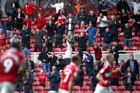 Middlesbrough fans celebrate after Marcus Browne scores the equaliser in a 1-1 draw with Bournemouth.