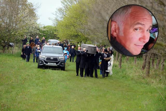 Scores of people turned out to celebrate the life of Darren Blyth at a woodland burial.