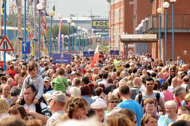Thousands of people at Hartlepool Marina during 2010's Tall Ships Races in Hartlepool.