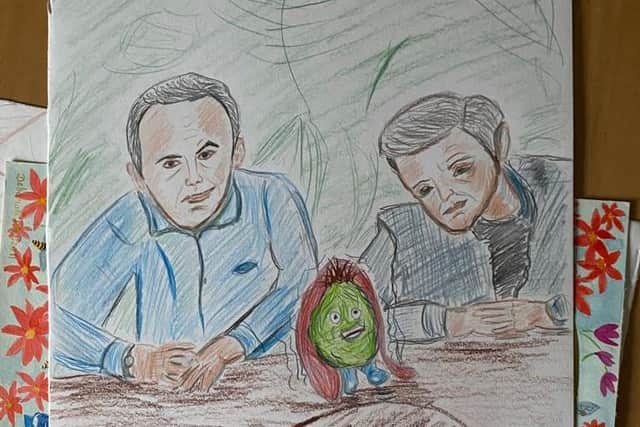 Spud with Ant and Dec, who are among the characters of the book.