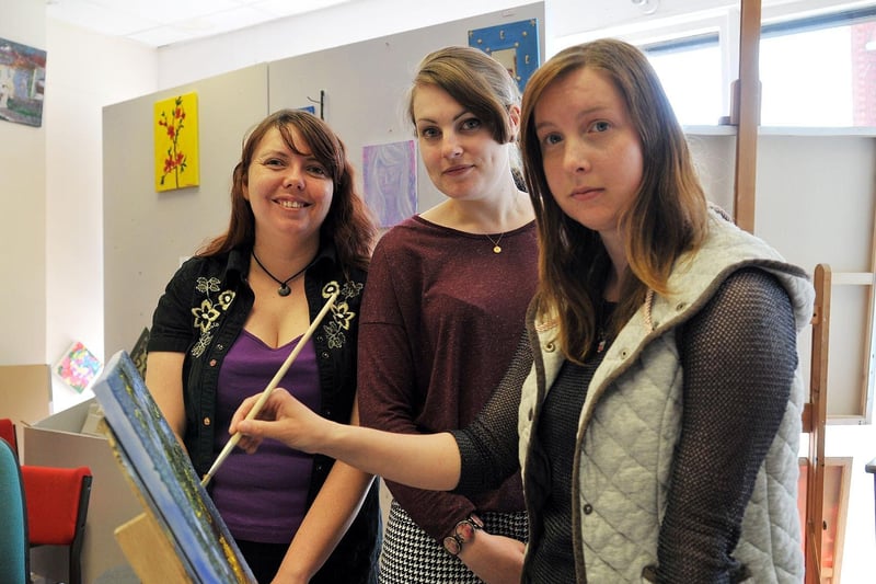 Angela Swinbourne, Kathryn Hall and Lorna Davison get to work in the Artrium in 2013.