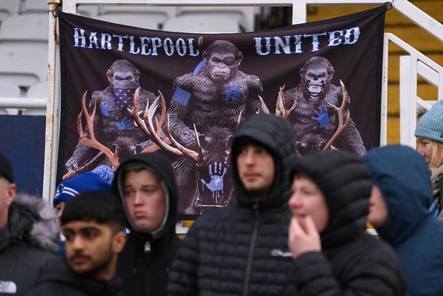 Hartlepool United fans ahead of the FA Cup third round match with Stoke City on 8th Jan 2023.