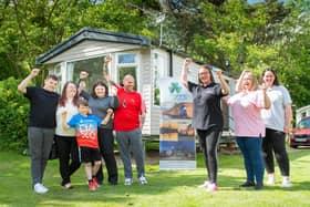 Young carers with Hartlepool Carers CEO Christine Fewster (third from right) at Parkdean Resort’s Cresswell Towers in Northumberland. Picture courtesy of Parkdean Resorts.