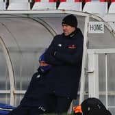 Hartlepool manager, Dave Challinor  during the Vanarama National League match between Hartlepool United and Sutton United at Victoria Park, Hartlepool on Saturday 30th January 2021. (Credit: Mark Fletcher | MI News)
