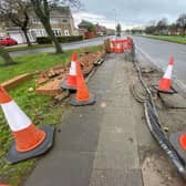 Cones next to the wall and railings after they were damaged following Friday's night's fatal collision near the A689.